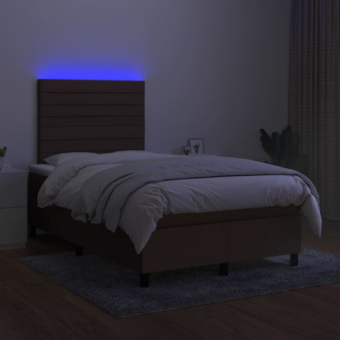 Letto a Molle Materasso e LED Marrone Scuro 120x200 cm Tessuto 3134944