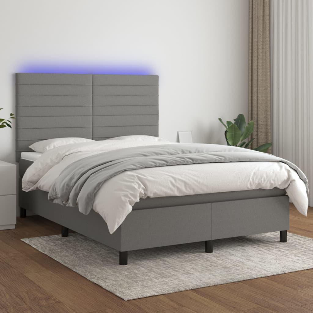 Letto a Molle Materasso e LED Grigio Scuro 140x190cm in Tessutocod mxl 74970