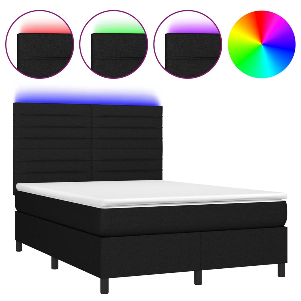 Letto a Molle con Materasso e LED Nero 140x190 cm in Tessuto 3134951