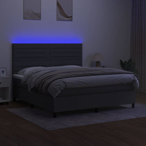 Letto a Molle Materasso e LED Grigio Scuro 160x200cm in Tessuto 3134966