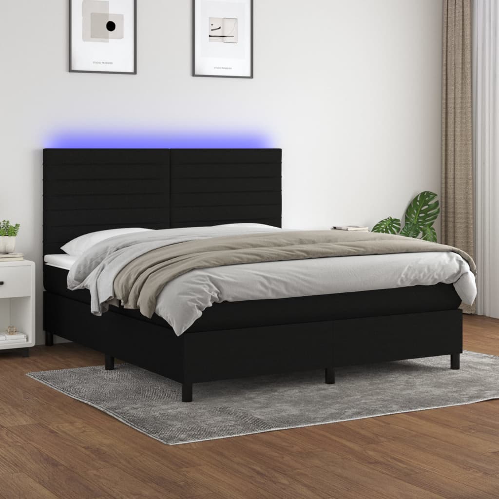 Letto a Molle con Materasso e LED Nero 160x200 cm in Tessutocod mxl 74973