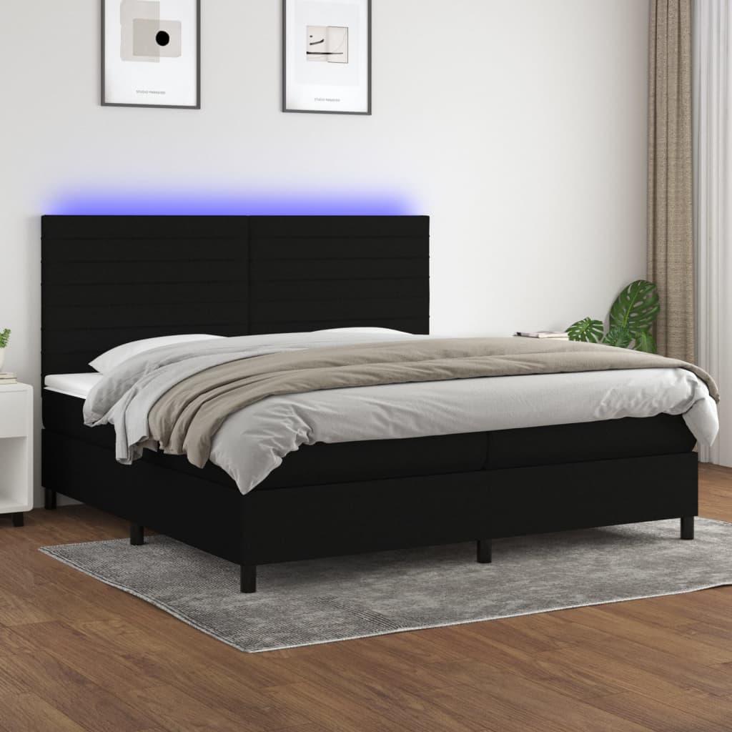 Letto a Molle Materasso e LED Nero 200x200cm in Tessuto 3134983