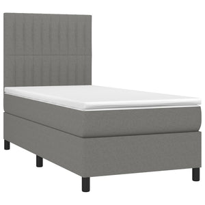 Letto a Molle Materasso e LED Grigio Scuro 100x200cm in Tessuto 3135014