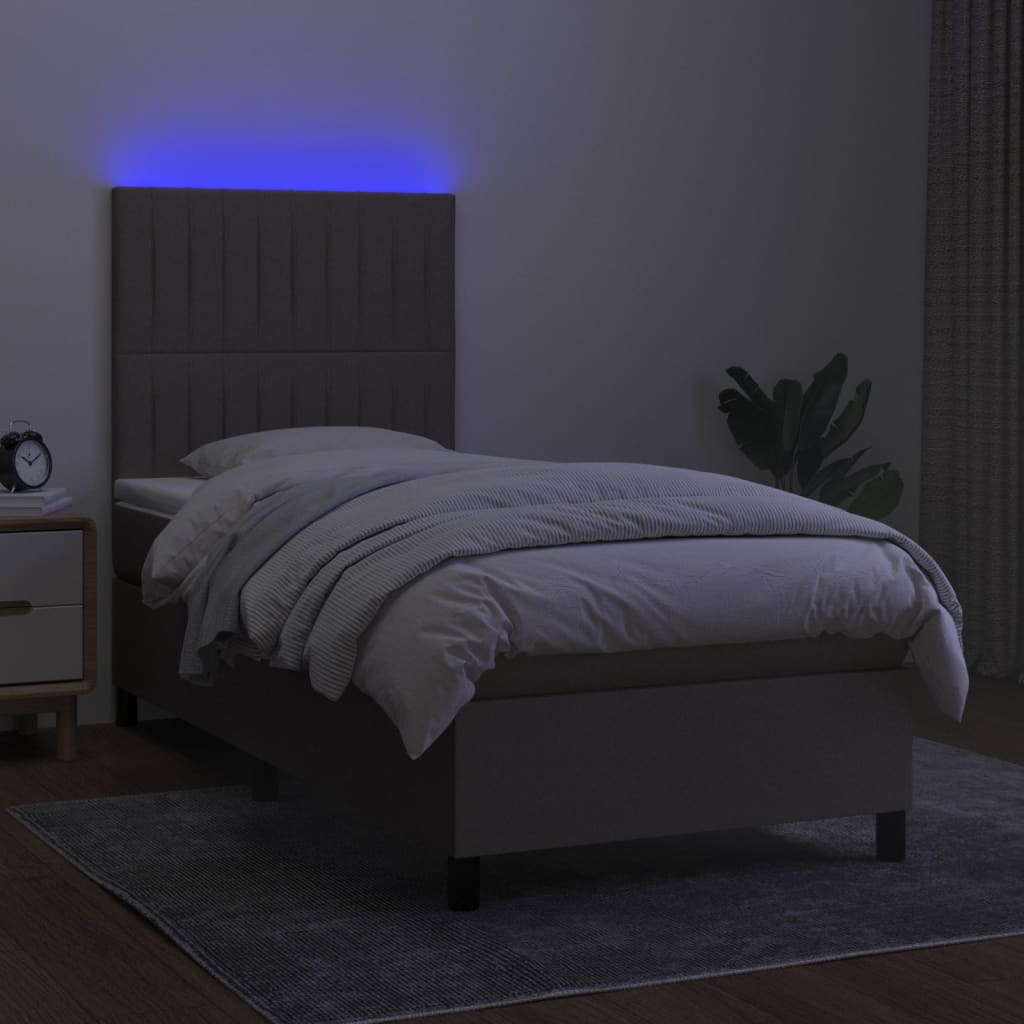 Letto a Molle con Materasso e LED Tortora 100x200cm in Tessuto 3135017