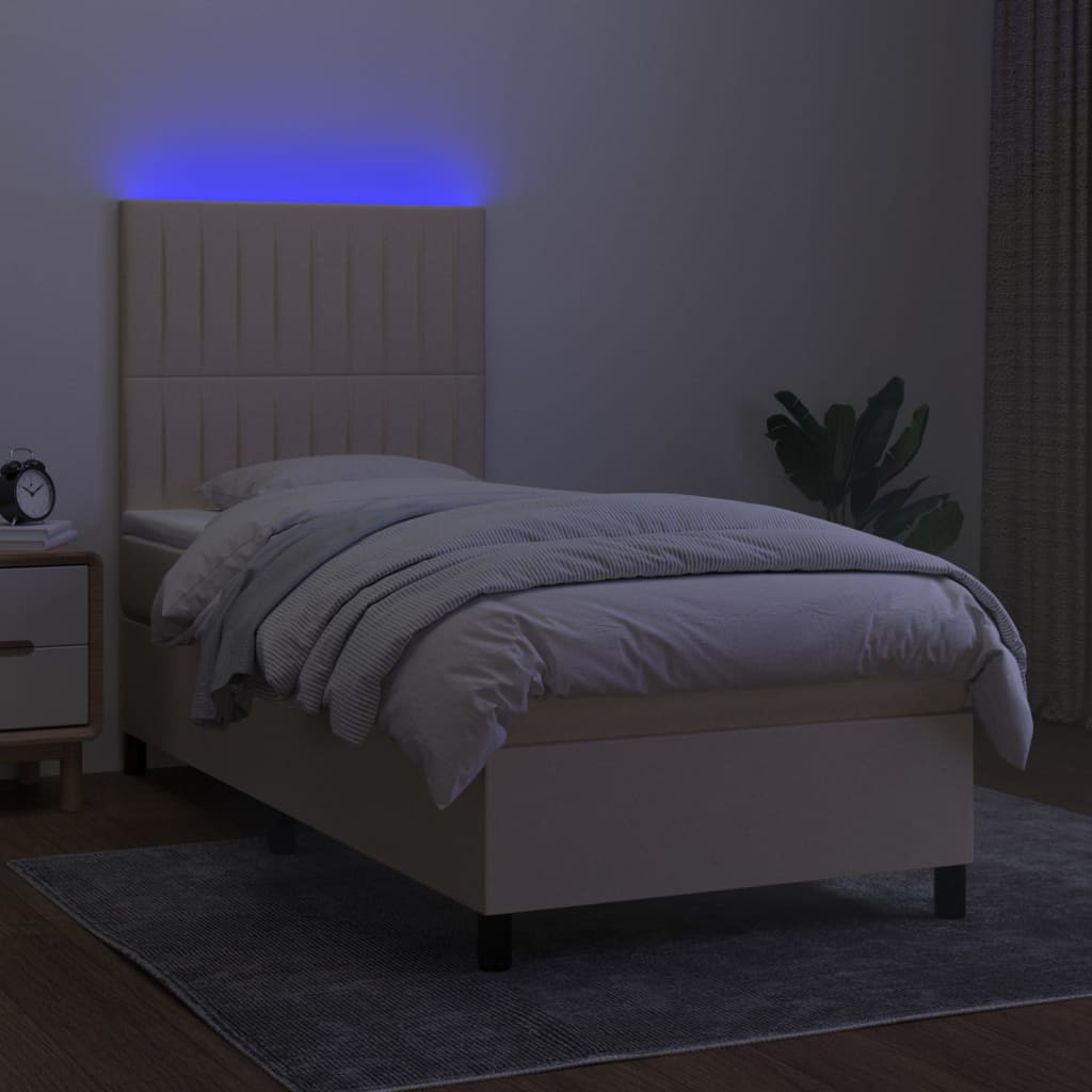 Letto a Molle con Materasso e LED Crema 100x200cm in Tessuto 3135018