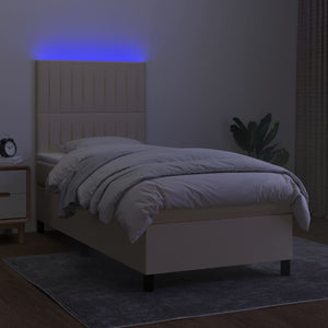Letto a Molle con Materasso e LED Crema 100x200cm in Tessuto 3135018
