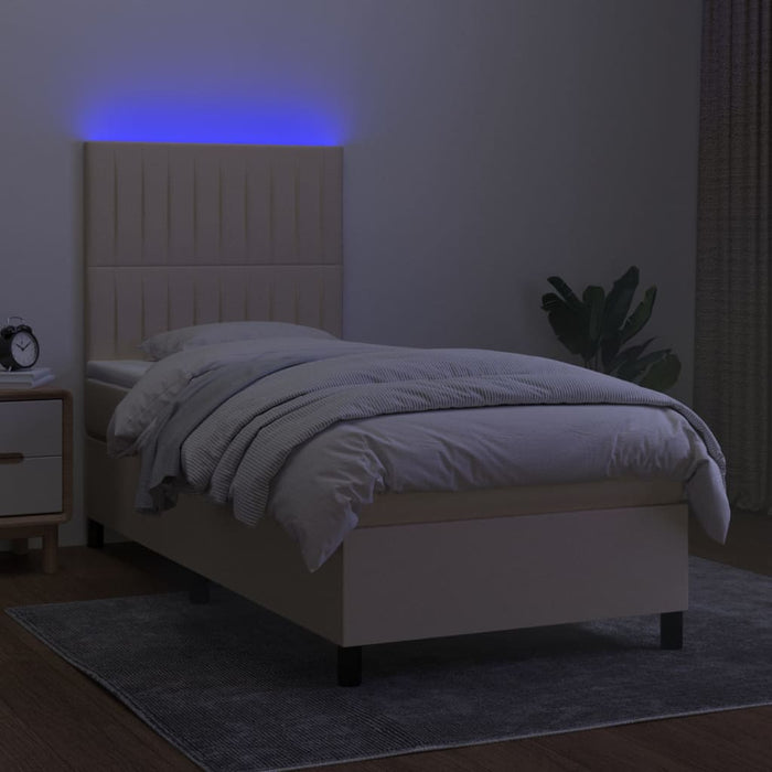 Letto a Molle con Materasso e LED Crema 100x200cm in Tessuto 3135018