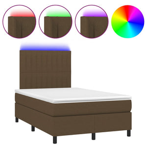 Letto a Molle Materasso e LED Marrone Scuro 120x200 cm Tessuto 3135024