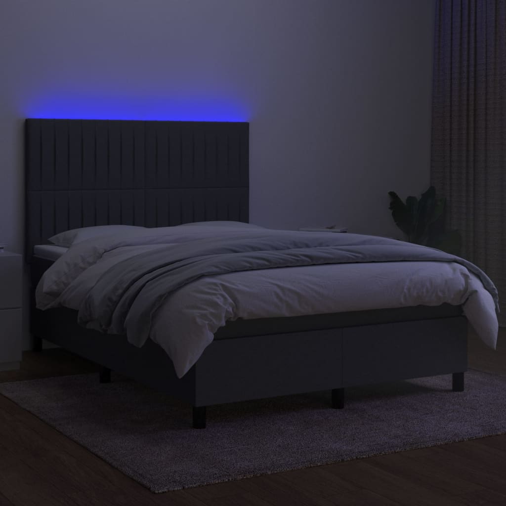 Letto a Molle Materasso e LED Grigio Scuro 140x200cm in Tessuto cod mxl 40171