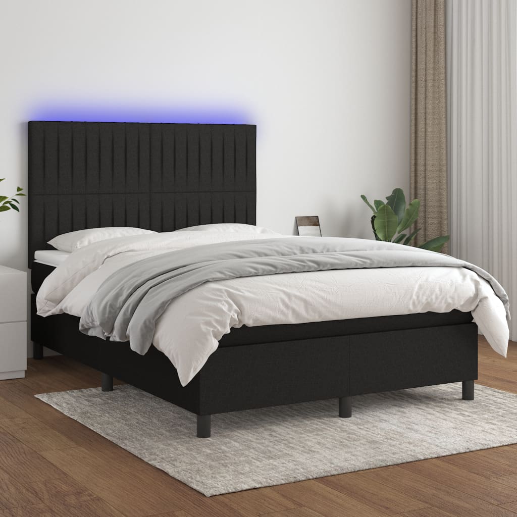 Letto a Molle con Materasso e LED Nero 140x200 cm in Tessuto 3135039