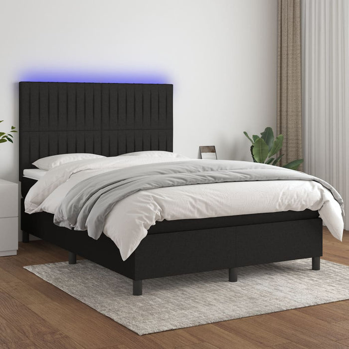 Letto a Molle con Materasso e LED Nero 140x200 cm in Tessuto 3135039