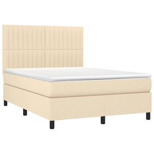 Letto a Molle con Materasso e LED Crema 140x200 cm in Tessuto 3135042