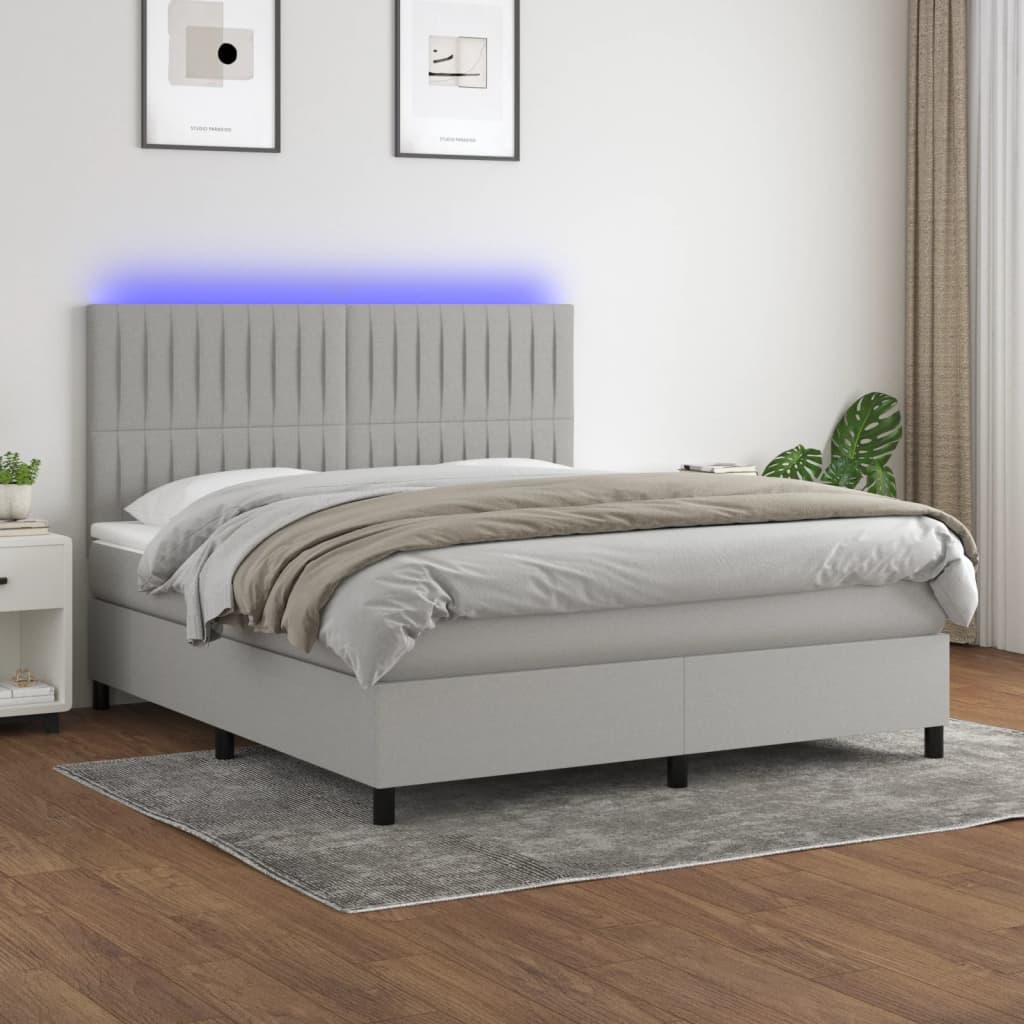 Letto a Molle Materasso e LED Grigio Chiaro 160x200 cm Tessuto cod mxl 34799
