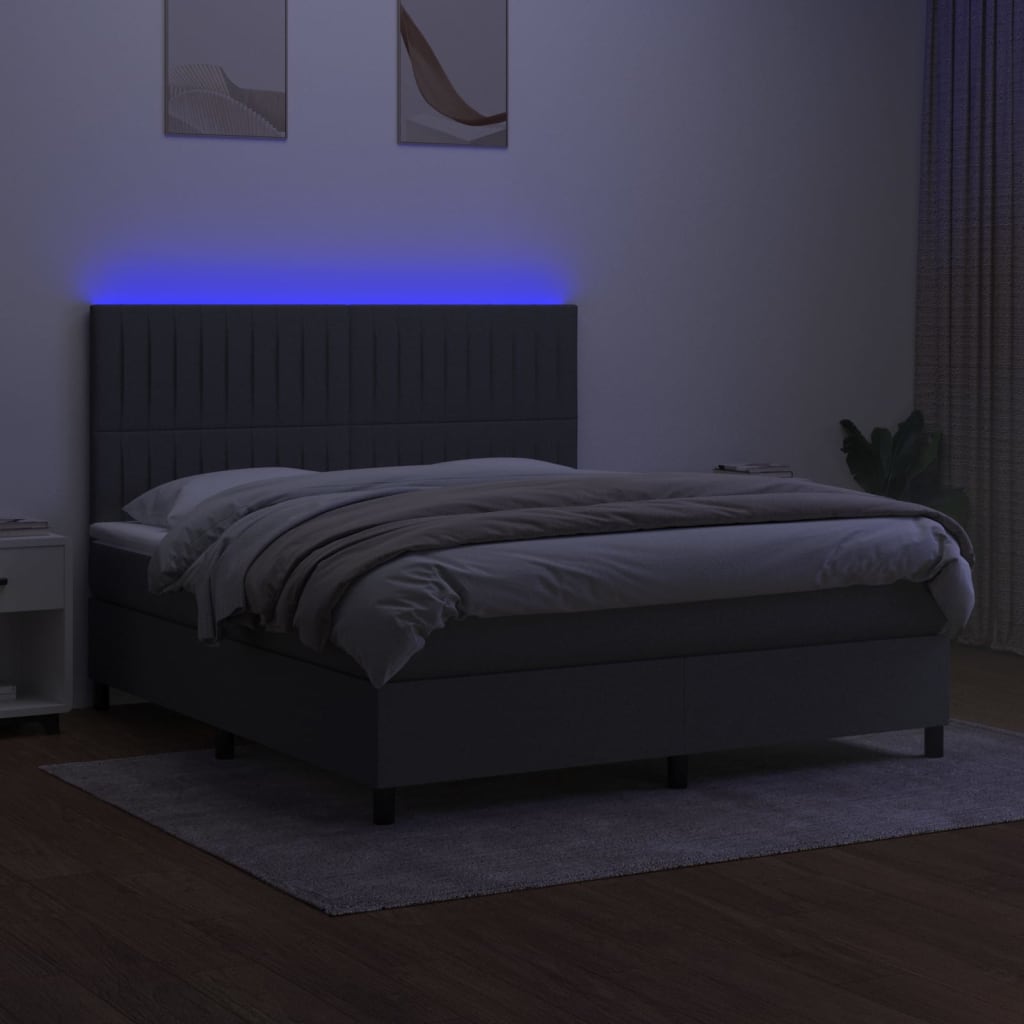 Letto a Molle Materasso e LED Grigio Scuro 160x200cm in Tessuto cod mxl 36741