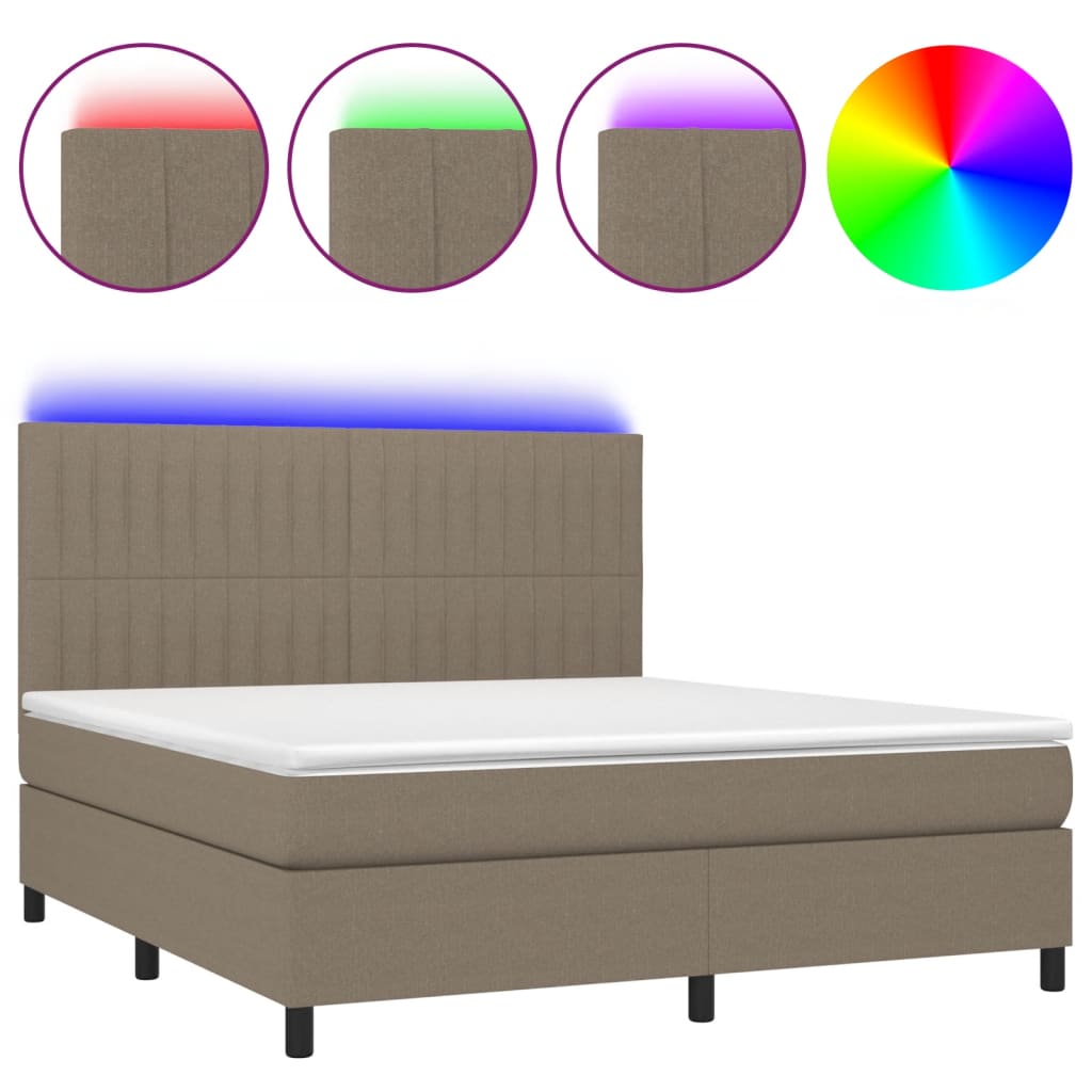 Letto a Molle con Materasso e LED Tortora 160x200 cm in Tessuto 3135049