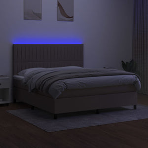 Letto a Molle con Materasso e LED Tortora 160x200 cm in Tessuto 3135049