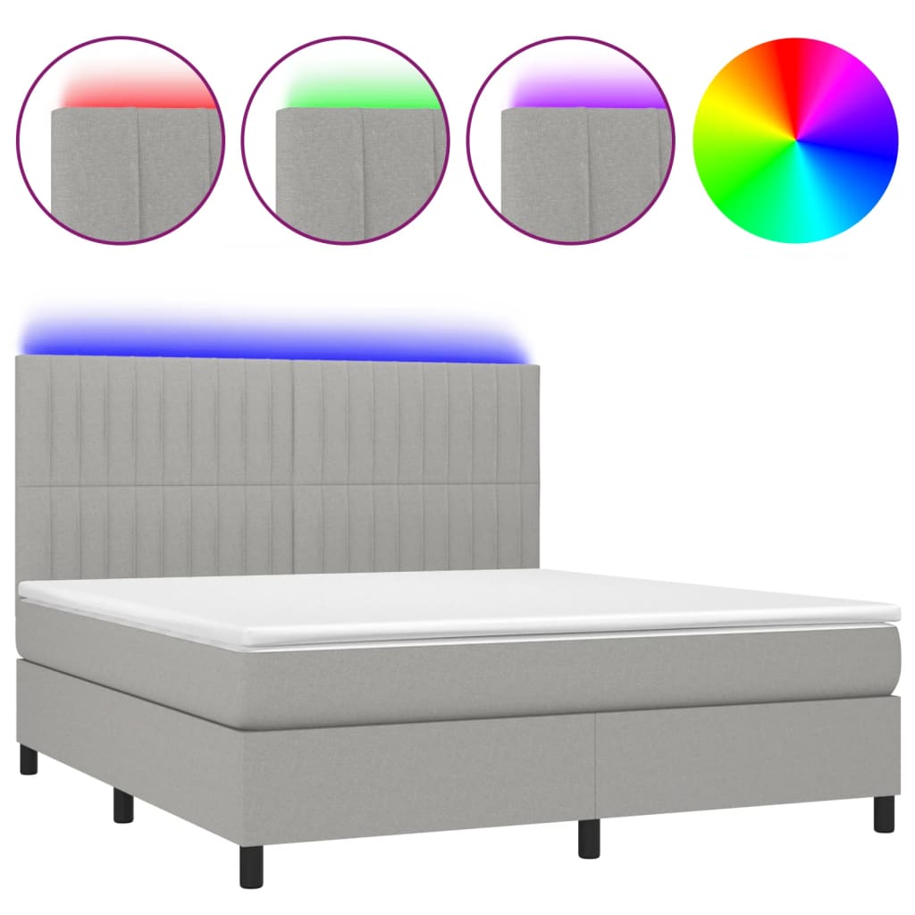 Letto a Molle Materasso e LED Grigio Chiaro 180x200 cm Tessutocod mxl 74990