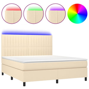 Letto a Molle con Materasso e LED Crema 180x200 cm in Tessuto 3135058