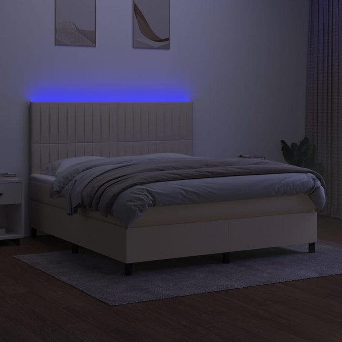 Letto a Molle con Materasso e LED Crema 180x200 cm in Tessuto 3135058