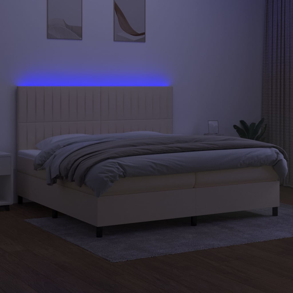 Letto a Molle Materasso e LED bianco 200x200cm in Tessuto