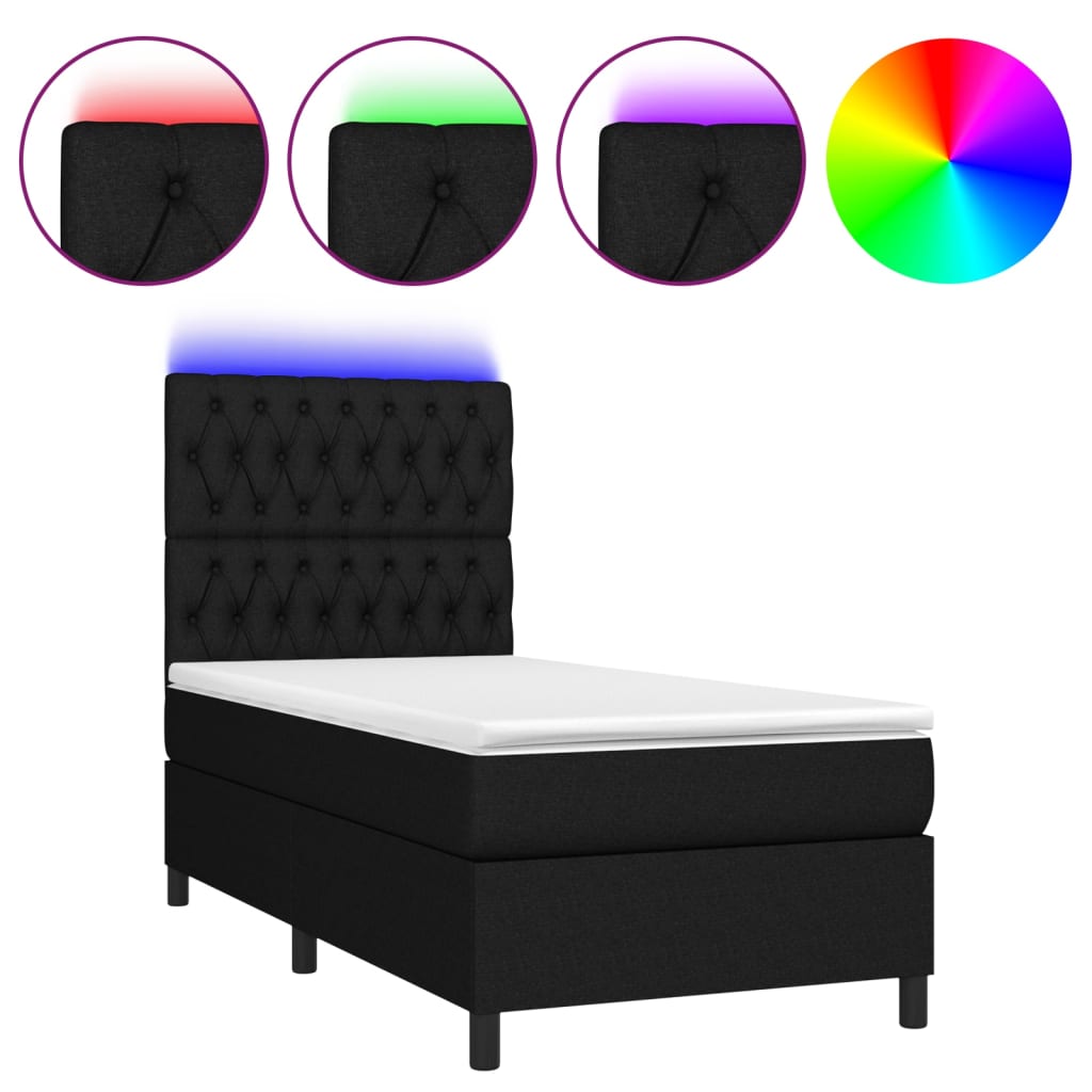 Letto a Molle con Materasso e LED Nero 90x190 cm in Tessuto 3135079