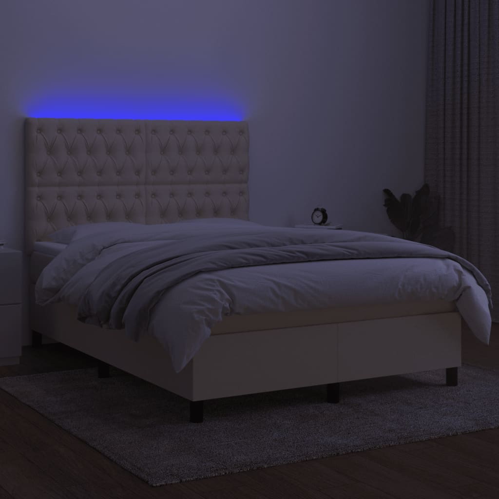 Letto a Molle con Materasso e LED Crema 140x190 cm in Tessuto 3135114