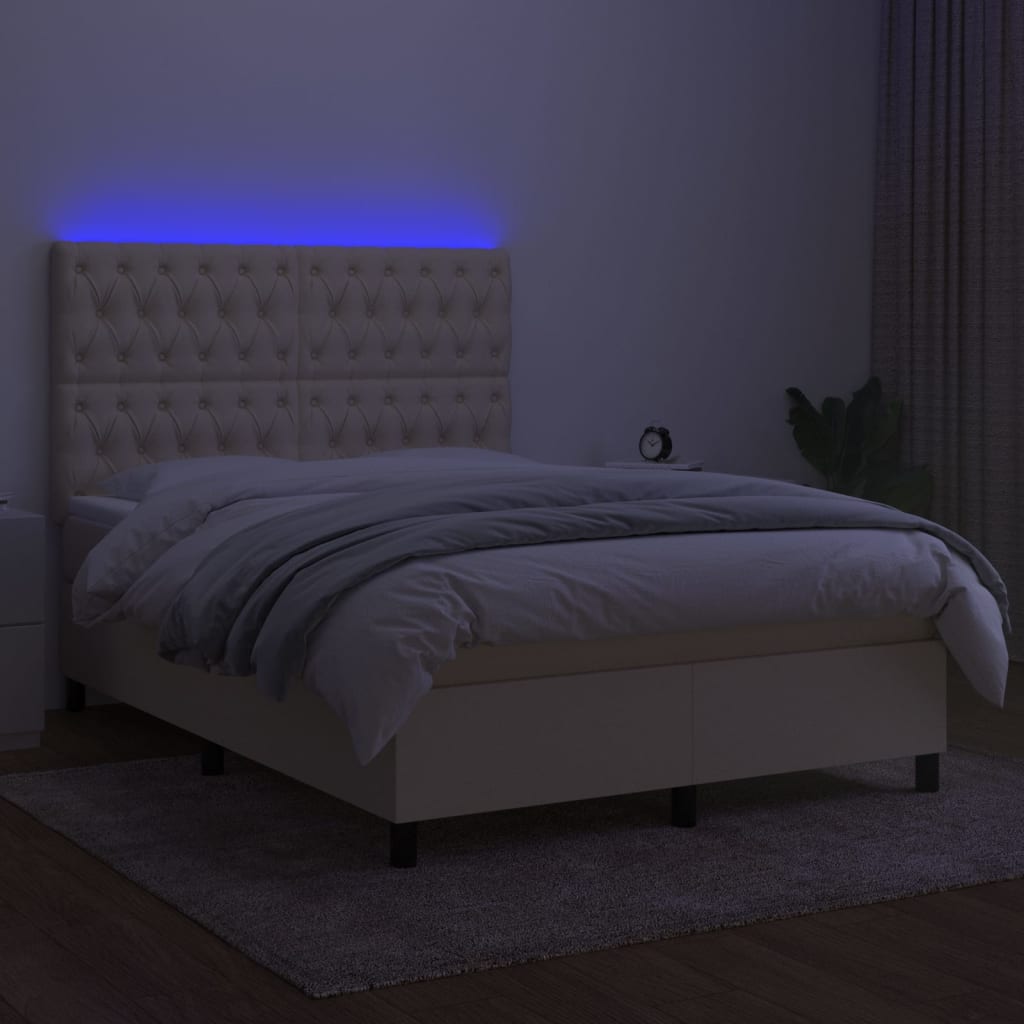 Letto a Molle con Materasso e LED Crema 140x200 cm in Tessuto cod mxl 58912