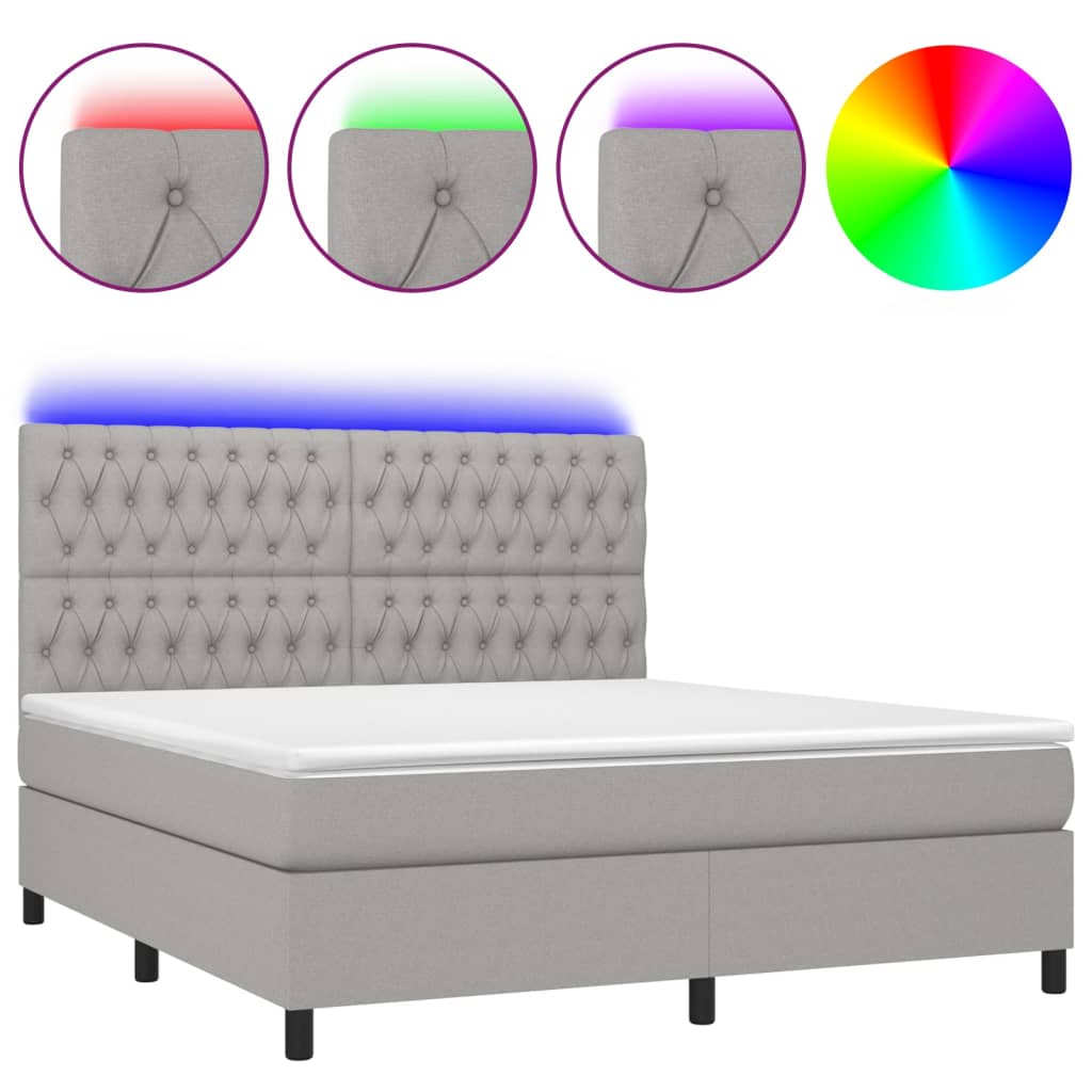 Letto a Molle Materasso e LED Grigio Chiaro 160x200 cm Tessuto 3135125
