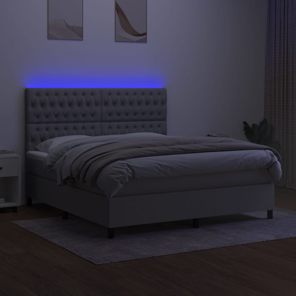 Letto a Molle Materasso e LED Grigio Chiaro 180x200 cm Tessuto 3135133