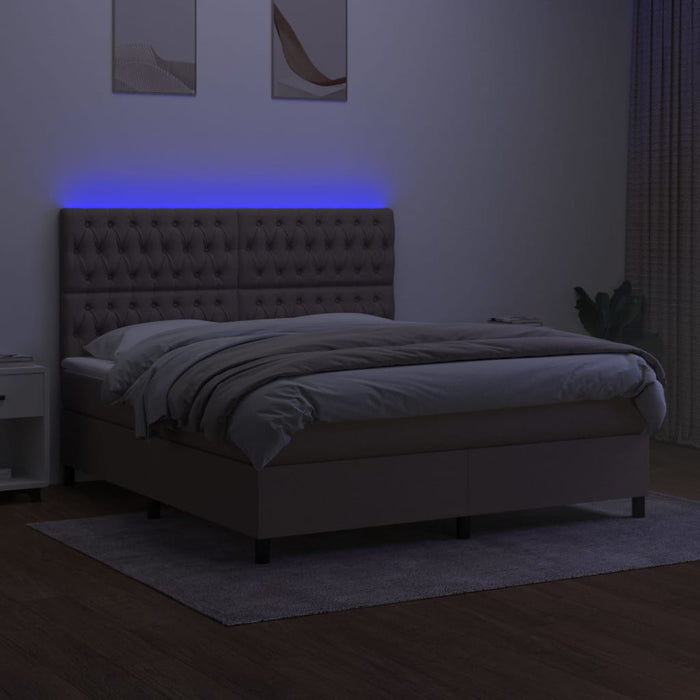 Letto a Molle con Materasso e LED Tortora 180x200 cm in Tessuto 3135137