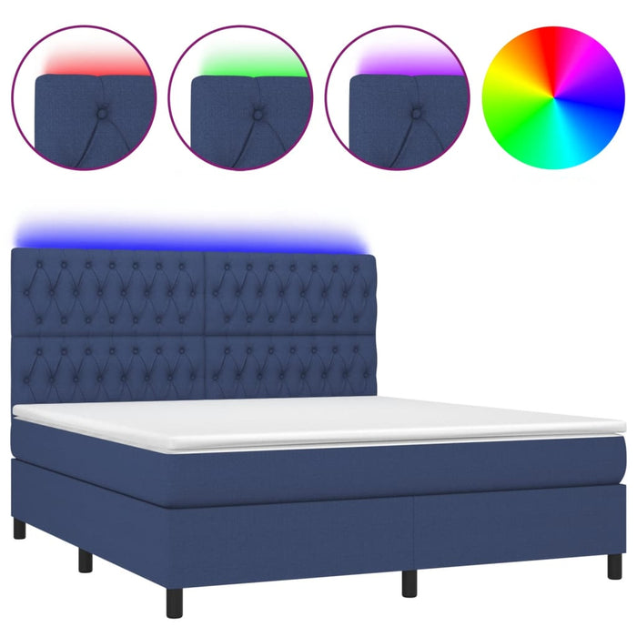 Letto a Molle con Materasso e LED Blu 180x200 cm in Tessuto 3135139
