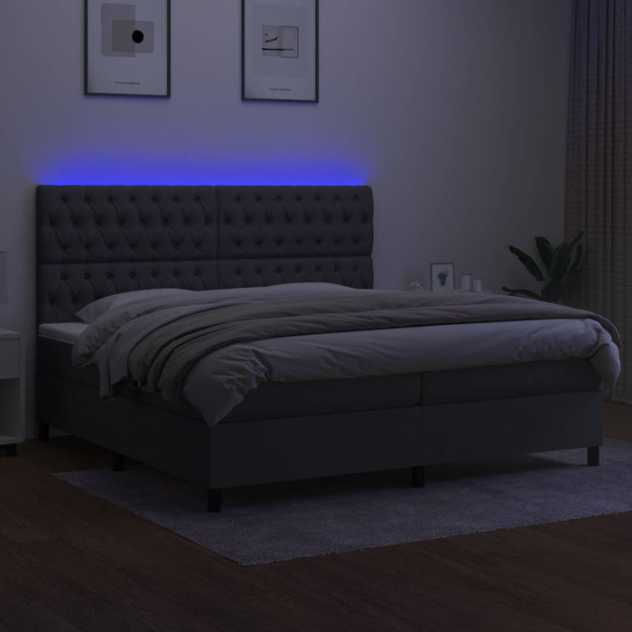 Letto a Molle Materasso e LED Grigio Scuro 200x200cm in Tessuto 3135142