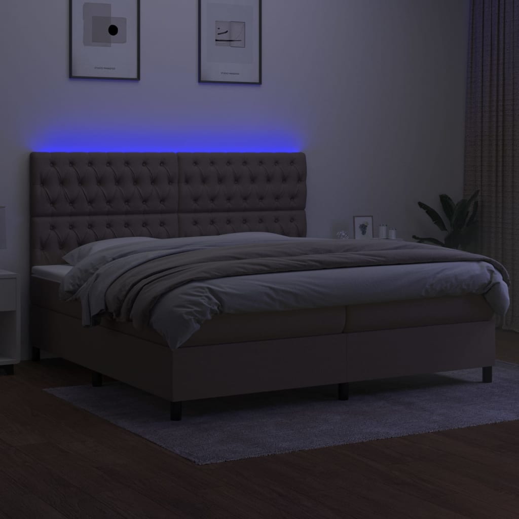 Letto a Molle Materasso e LED tortora 200x200cm in Tessuto 3135145
