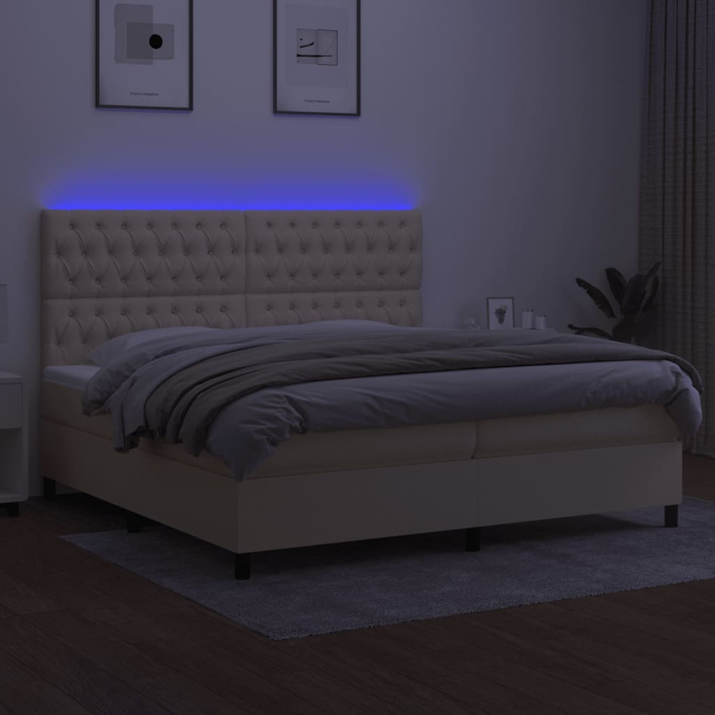 Letto a Molle Materasso e LED bianco 200x200cm in Tessuto
