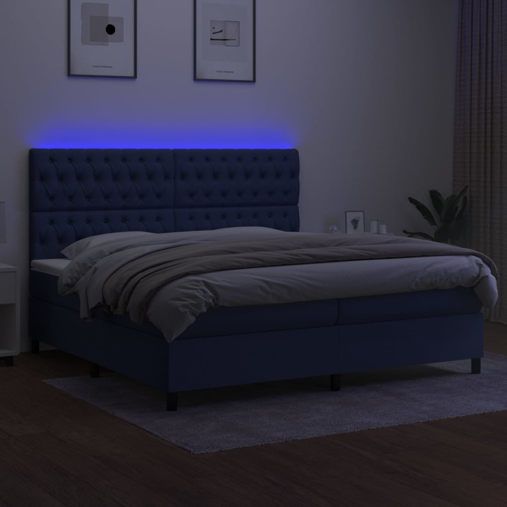 Letto a Molle Materasso e LED Blu 200x200cm in Tessuto 3135147