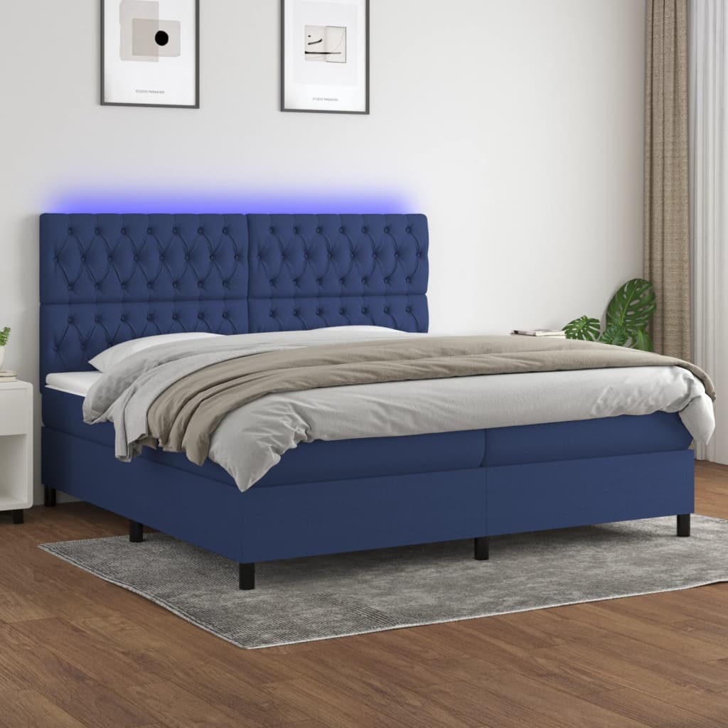 Letto a Molle Materasso e LED Blu 200x200cm in Tessuto cod mxl 58538