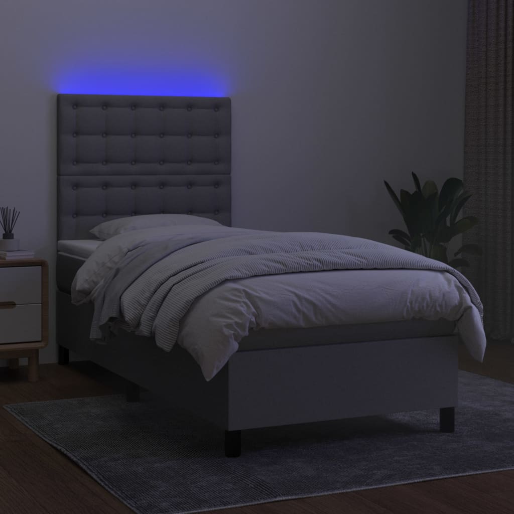 Letto a Molle Materasso e LED Grigio Chiaro 80x200 cm Tessuto 3135149
