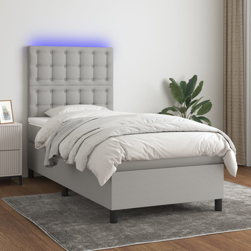Letto a Molle Materasso e LED Grigio Chiaro 80x200 cm Tessuto 3135149