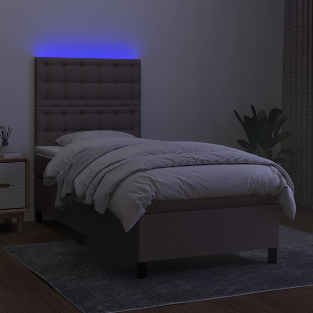 Letto a Molle con Materasso e LED Tortora 80x200 cm in Tessuto 3135153