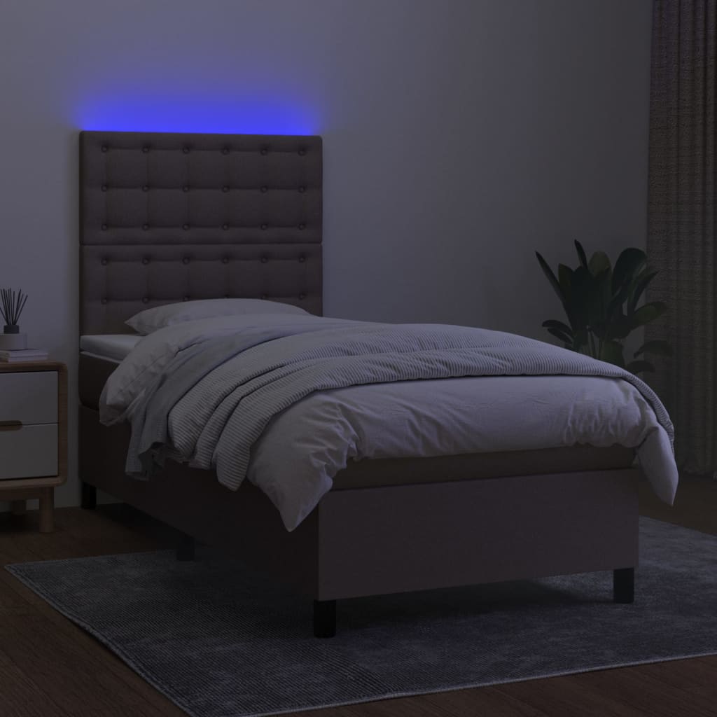 Letto a Molle con Materasso e LED Tortora 90x200 cm in Tessuto 3135169