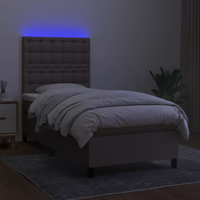 Letto a Molle con Materasso e LED Tortora 90x200 cm in Tessuto 3135169