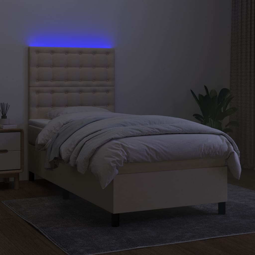 Letto a Molle con Materasso e LED Crema 90x200 cm in Tessuto 3135170
