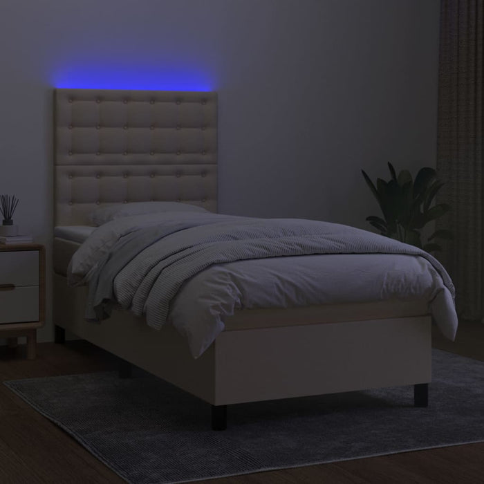 Letto a Molle con Materasso e LED Crema 90x200 cm in Tessuto 3135170