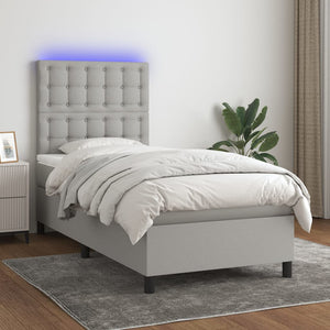 Letto a Molle Materasso e LED Grigio Chiaro 100x200 cm Tessuto cod mxl 66464