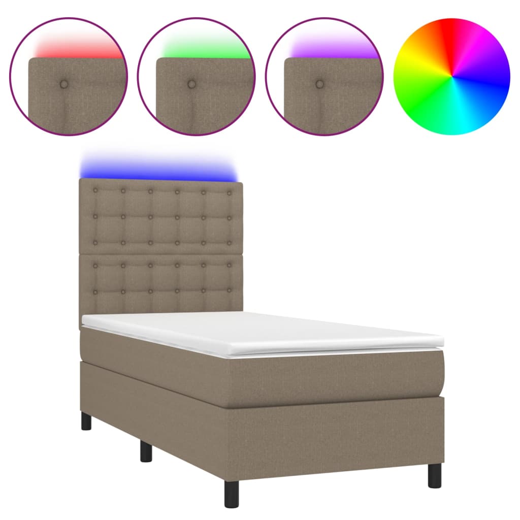 Letto a Molle con Materasso e LED Tortora 100x200cm in Tessuto 3135177