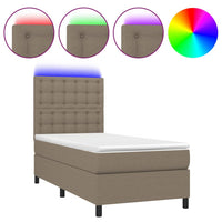 Letto a Molle con Materasso e LED Tortora 100x200cm in Tessuto 3135177