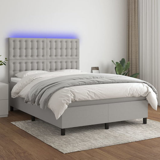 Letto a Molle Materasso e LED Grigio Chiaro 140x190 cm Tessuto 3135189