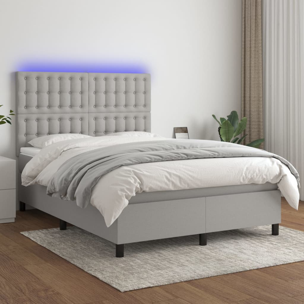 Letto a Molle Materasso e LED Grigio Chiaro 140x200 cm Tessuto cod mxl 37313