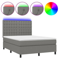 Letto a Molle Materasso e LED Grigio Scuro 140x200cm in Tessuto 3135198