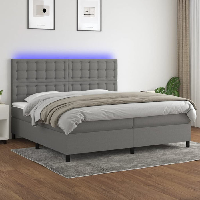Letto a Molle Materasso e LED Grigio Scuro 200x200cm in Tessuto cod mxl 63452